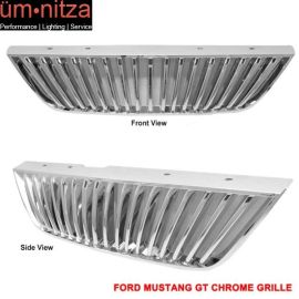 Fits Ford 99-04 Mustang 2Dr Vertical Chrome Front Upper Hood Grille Grill