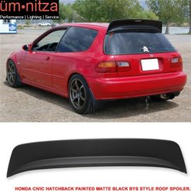 Fits 92-95 Civic 3D Hatchback JDM Matte Black ABS BYS Style Roof Spoiler Wing