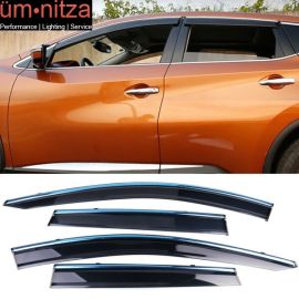 Fits 15-22 Nissan Murano Z52 Polycarbonate Window Visors w/ Chrome Trim 4Pc Set