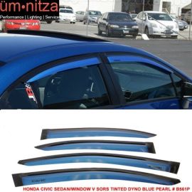 Fits 12-15 Civic Sedan Window Visors 4Pc Set Painted Dyno Blue Pearl #B561P