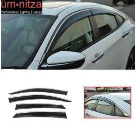 Fits 16-21 Honda Civic 4Dr OE Style Window Visor Rain Deflector W/ Chrome Trim