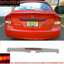 Fits 06-11 Honda Civic 4Dr Rear Trunk Spoiler Wing MD FRP Red LED Brake Light