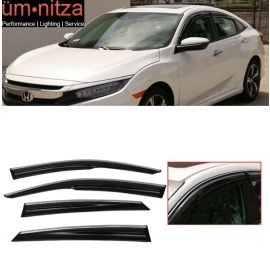 Fits 16-18 Civic Sedan Mugen Style Acrylic Window Visors w/ Chrome Trim 4Pc Set