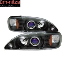 Fits 94-98 Ford Mustang 1Pc Halo Projector Headlights Black