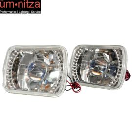 Fits 7" X 6" H4 Bulbs Crystal Clear LED Projector Headlights Headlamps Pair