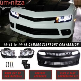 Fits 10-13 Camaro to 14 SS Front Bumper Conversion Chrome Housing Headlights
