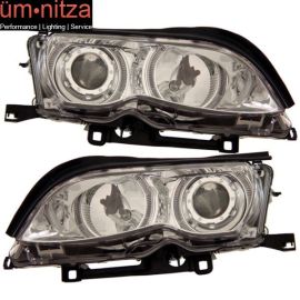 Fits 02-05 Fit BMW E46 3-S 4Dr Chrome Halo Projector Headlights