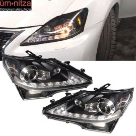 Fits 06-14 Lexus IS250 IS350 IS-F Facelift Style Headlights Black Housing Lamps
