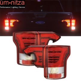 Fits 15-17 Ford F150 Sequential LED Tail Lights Red Lens Chrome Housing