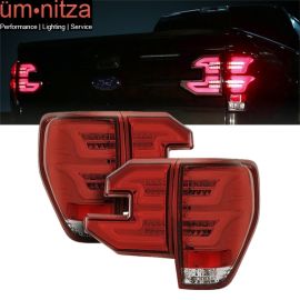 Fits 09-14 Ford F150 Sequential LED Tail Lights Red Lens Clear Housing