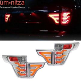 Fits 11-15 Ford Explorer Sequential LED Tail Lights Clear Lens Chrome Housing