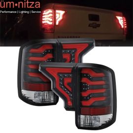 Fits 14-19 Silverado 1500 2500 LED Tail Lights Clear Lens Black Housing Red Bar