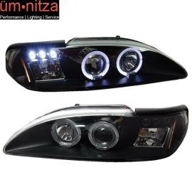 Fits 94-98 Ford Mustang Halo Projector Headllights Black One Pair