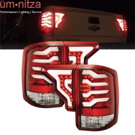 Fits 14-19 Silverado 1500 2500 3500 HD LED Tail Lights Clear Lens Red Housing