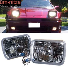 Fits 80-86 Bronco 7 X 6 Clear Diamond Pair Square Headlights Lamps With Bulbs