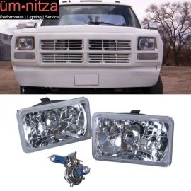 Fits 83-89 Lincoln Town Car 4x6 Inch H4 Sealed Beam Diamond Headlights Crystal