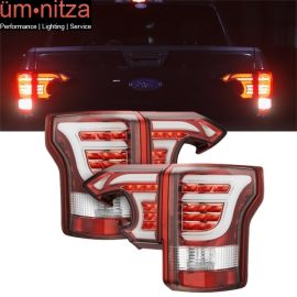Fits 15-17 Ford F150 Sequential LED Tail Lights Clear Lens Red Housing