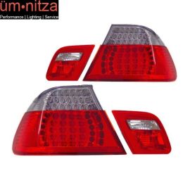 Fits 99-01 Fit BMW 3 Series E46 323 325 330 Coupe 2Dr LED Tail Lights Red Clear 4Pcs