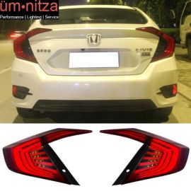 Fits 16-18 Honda Civic Sedan LED 3D Bar Red Tail Turn Lamp Side Corner Lights