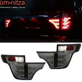 Fits 11-15 Ford Explorer Sequential LED Tail Lights Smoke Lens Chrome Housing