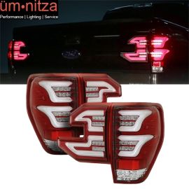 Fits 09-14 Ford F150 Sequential LED Tail Lights Clear Lens Red Housing