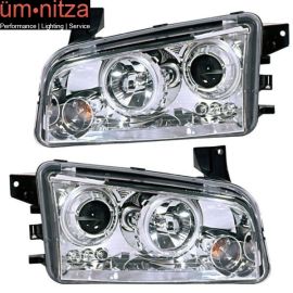 Fits 06-08 Dodge Charger Projector Headlight Halo Chrome Clear CCFL