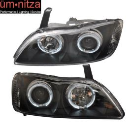 Fits 00-04 Infiniti I30 I35 Dual LED Halo Black Projector Headlights Lamps