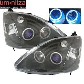 Fits 02-03 Civic 3Dr Dual Angel Eye Halo Projector Head Lights Black Housing