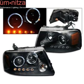Fits 04-08 Ford F150 1Pc Halo LED Projector Headlights Black