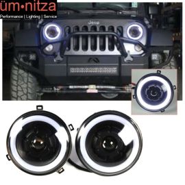 Fits 97-16 Jeep Wrangler 7 Inch Halo Angel Eyes LED Projector Headlights 2PC