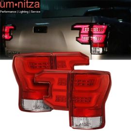 Fits 07-13 Toyota Tundra Sequential LED Tail Lights Red Lens Clear Housing