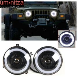 Fits 97-16 Jeep Wrangler 7 Inch Halo Angel Eyes LED Projector Headlights Black