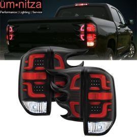 Fits 14-16 Toyota Tundra LED Tail lights Clear Lens Black Housing Red Light Bar