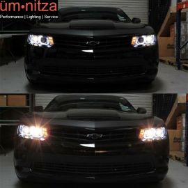 Fits 14-15 Chevrolet Camaro LS LT SS U Bar CCFL Halo Projector Headlights Chrome