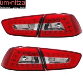 Fits 08-15 Mitsubishi Lancer LED Tail Lights Red Clear 4Pc Set