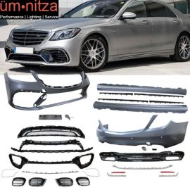 Fits 17-19 Benz W222 S550 S600 AMG Style Front + Rear Bumper Cover + Side Skirts