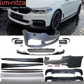 Fits 17-19 Fit BMW G30 MT MP Style Front + Rear Bumper + Side Skirts + Diffuser