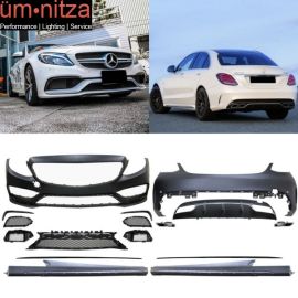 Fits 15-16 W205 C63 Style Full Body Kit PDC Front +Rear Bumper+Side Skirts