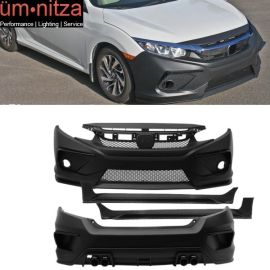Fits 16-18 Honda Civic Concept Style Front + Rear Bumper Cover + Side Skirts