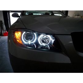 2006-2008 Fit BMW 3 Series E90 / E91 DEPO Projector V3 F30 Style Square Bottom Angel Eye White LED Halo U Rings Projector Headlight