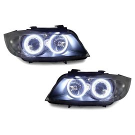 2006-2008 Fit BMW 3 Series E90 / E91 DEPO Projector UHP LED Angel Halo Headlight With Clear Corner