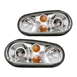 99-05 VW Golf MK4 ECode Chrome Projector Glass Lens Headlights - Amber Signal
