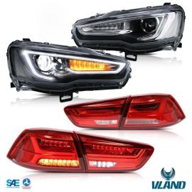 VLAND Dual Beam Projector Headlights and Taillights for Mitsubishi Lancer EVO X 2008-2018(Multi-Choice Combination)