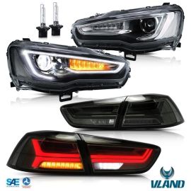 VLAND Dual Beam Projector Headlights With 2PCS D2H HID Bulbs And Taillights for Mitsubishi Lancer EVO X 2008-2018