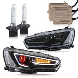 VLAND Demon Eye Dual Beam Headlights and 2PCs D2H Xenon Bulbs for Mitsubishi Lancer EVO X 2008-2018