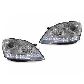 2009-2011 Mercedes Benz M Class W164 White LED Strip Chrome or Black Housing Projector Headlight For Stock Halogen Model