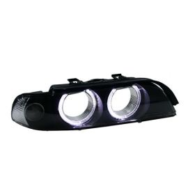DEPO Euro Clear Corner Replacement Headlight Lenses with UHP/Orion v2 Angel Eyes for 97-00 BMW E39 