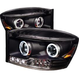 2006-2008 Dodge Ram Black Housing Dual Halo Angel Eyes LED Proje