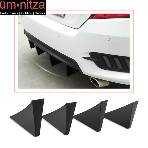 Universal Rear Bumper Lip Diffuser Shark Fins Black 4Pc Set - ABS