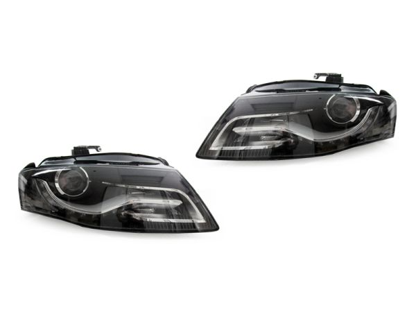 09-12 AUDI A4 B8 RS4 STYLE LED STRIP DRL STYLE PROJECTOR BLACK HEADLIGHTS